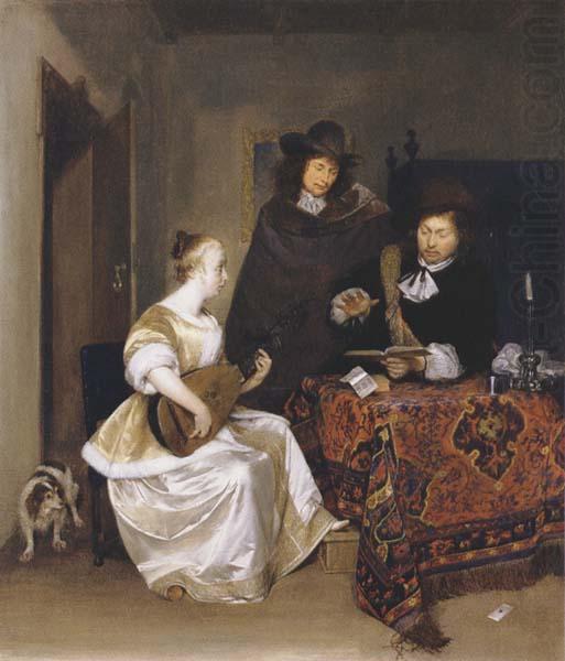 Gerhard ter Borch A Woman playing a Theorbo to two Men china oil painting image